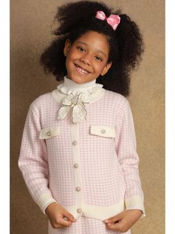 One Friday - Girls Pink Checks Sweater