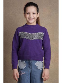 One Friday - Girls Purple Embellished Sweater