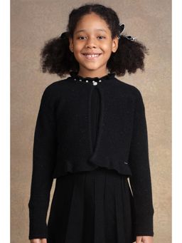 One Friday - Girls Black Solid Cardigan