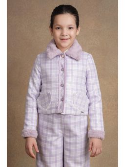 One Friday - Kids Girls Lavender Checks with Sequence Jacket