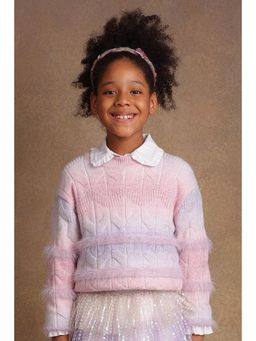 One Friday - Girls Pink Self Design Sweater