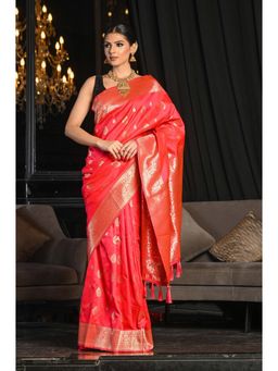 Beatitude - Red Pink Tint Banarasi Silk Woven Saree with Unstitched Blouse