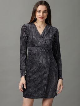 SHOWOFF - Womens Sheath Grey Embellished Mini Dress