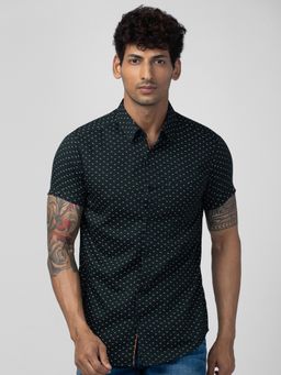 Spykar - Men Black Cotton Slim Fit Printed Shirt