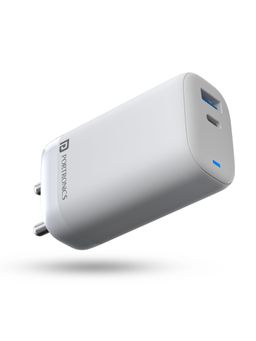 Portronics - Adapto 65 High Power 65W Dual Port Output with 100W 2M Type-C Charging Cable-White
