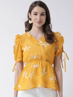 KASSUALLY - Yellow Ruched Sleeves Top