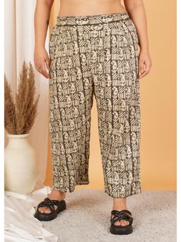 Indietoga - Women Plus Size Brown Paisley Print Cotton Pajama