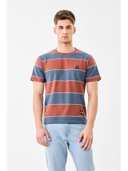 Snitch - Rust Stripes Half Sleeves Regular Casual T-shirt for Men
