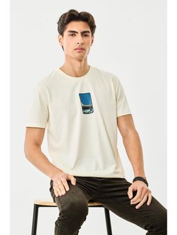 Snitch - Cream Half Sleeves Regular Casual T-Shirt for Men