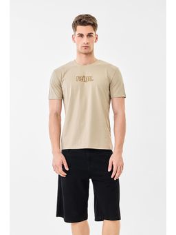 Snitch - Beige Half Sleeves Regular Casual T-Shirt for Men