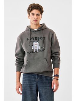 Snitch - Grey Printed Full Sleeves Oversized Casual Hoodie for Men