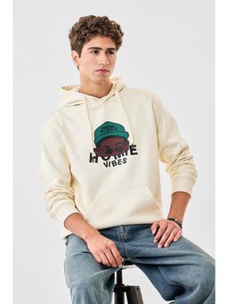 Snitch - Off White Printed Full Sleeves Oversized Casual Hoodie for Men