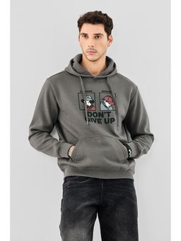 Snitch - Grey Printed Full Sleeves Regular Casual Hoodie for Men