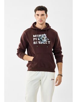 Snitch - Brown Printed Full Sleeves Oversized Casual Hoodie for Men