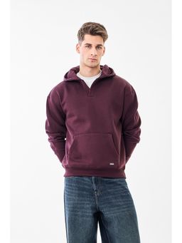 Snitch - Burgundy Textured Full Sleeves Oversized Casual Hoodie for Men