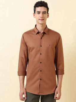Allen Solly - Men Brown Solid Full Sleeves Casual Shirt