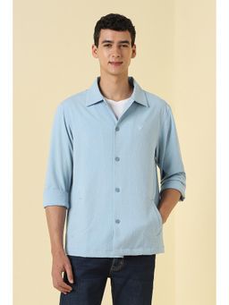 Allen Solly - Men Light Blue Textured Full Sleeves Casual Shacket