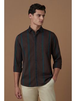 Allen Solly - Men Brown Stripe Full Sleeves Casual Shirt