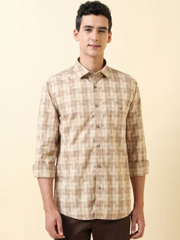 Allen Solly - Men Beige Check Full Sleeves Casual Shirt