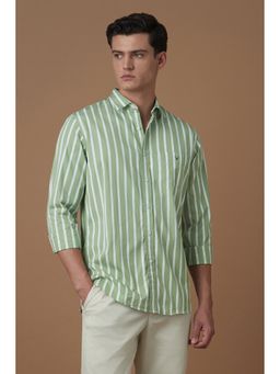 Allen Solly - Men Green Stripe Full Sleeves Casual Shirt
