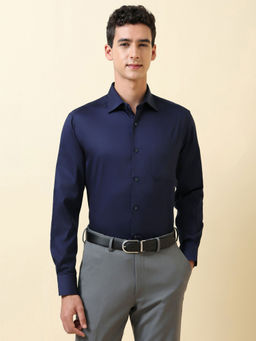 Allen Solly - Men Navy Blue Solid Full Sleeves Formal Shirt