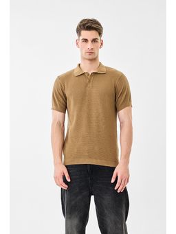 Snitch - Beige Textured Half Sleeves Regular Casual Polo T-shirt for Men