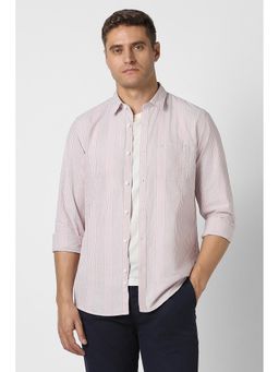 Peter England - Men Pink Slim Fit Stripe Full Sleeves Casual Shirt