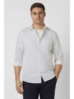 Peter England - Men White Slim Fit Textured Full Sleeves Casual Shirt
