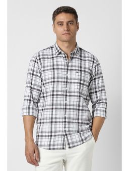 Peter England - Men White Slim Fit Check Full Sleeves Casual Shirt