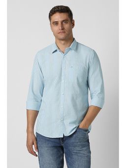 Peter England - Men Light Blue Slim Fit Stripe Full Sleeves Casual Shirt