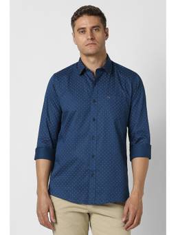 Peter England - Men Navy Blue Slim Fit Printed Full Sleeves Casual Shirt
