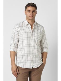 Peter England - Men White Slim Fit Check Full Sleeves Casual Shirt