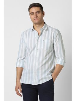 Peter England - Men Grey Slim Fit Stripe Full Sleeves Casual Shirt