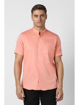Peter England - Men Peach Slim Fit Solid Half Sleeves Casual Shirt