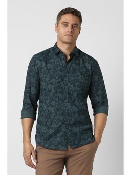 Peter England - Men Navy Blue Slim Fit Floral Printed Full Sleeves Casual Shirt