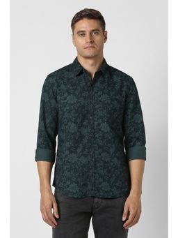 Peter England - Men Green Slim Fit Floral Printed Full Sleeves Casual Shirt