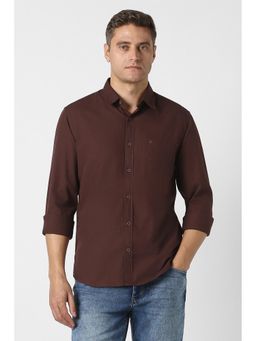 Peter England - Men Brown Slim Fit Textured Full Sleeves Casual Shirt