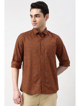 Peter England - Men Brown Slim Fit Floral Printed Full Sleeves Casual Shirt