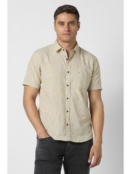 Peter England - Men Beige Slim Fit Floral Printed Half Sleeves Casual Shirt