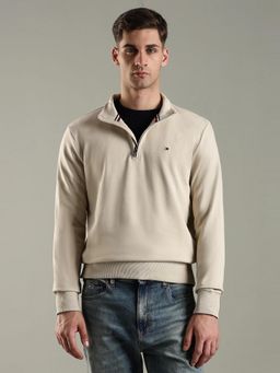 Tommy Hilfiger - Solid Regular Fit Cotton Sweatshirt- Cream