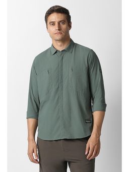 Van Heusen - Men Green Solid Full Sleeves Casual Shirt