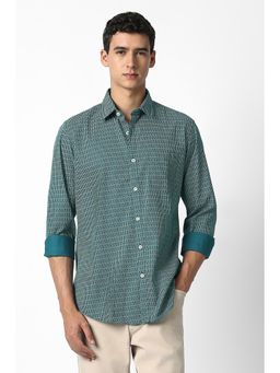 Van Heusen - Men Teal Printed Full Sleeves Casual Shirt