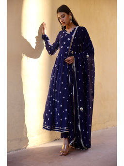 ASRUMO - Blue Handcrafted Bhandhej Anarkali (Set of 3)