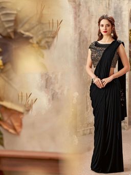 Odette - Black Lycra Designer Saree with Unstitched Blouse