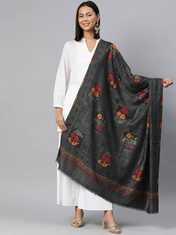 SWI STYLISH - Women Black Floral Woven Design Shawl