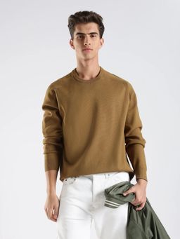 Calvin Klein - Men Brown Solid Regular Fit Cotton Sweater