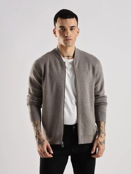 Calvin Klein - Men Taupe Solid Regular Fit Cotton Bomber Jacket
