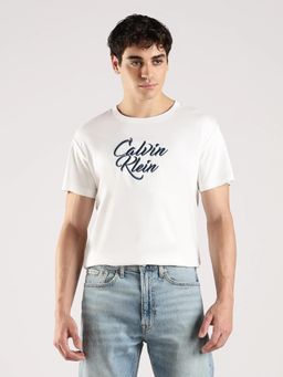 Calvin Klein - Men White Embroidered Logo Regular Fit Cotton T-shirt
