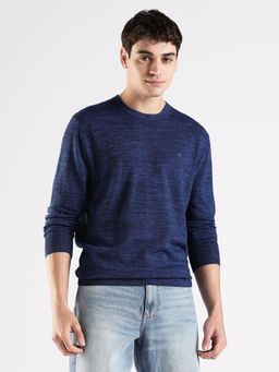 Calvin Klein - Men Navy Blue Melange Regular Fit Wool Sweater