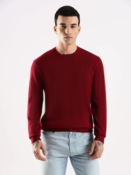 Calvin Klein - Men Red Solid Regular Fit Wool Sweater